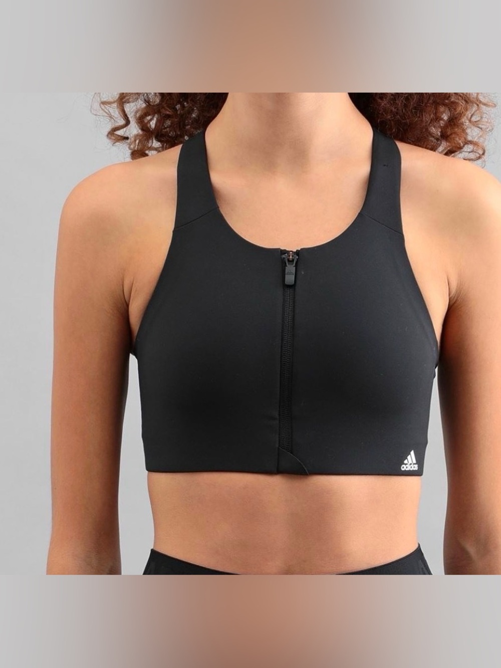 adidas Black Front-Zip High Neck Sports Bra